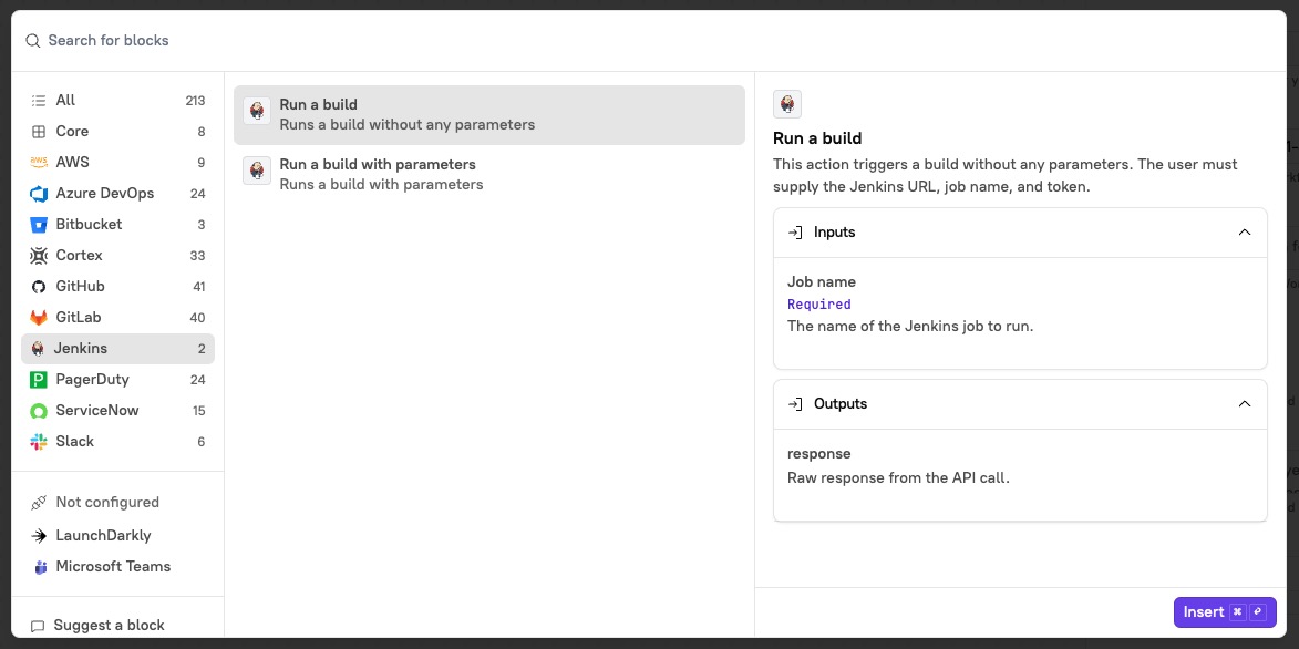Select the Jenkins "Run a build" block.
